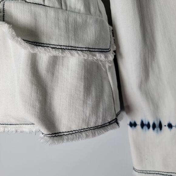 Habitual Girl Sz 12 White Blue Tie Dye Blazer Jacket Frayed Hem Double Breasted - Picture 3 of 12